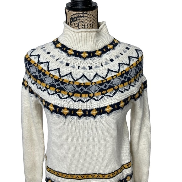 J. Crew Wool Mix Sweater Fair Isle Blue and Cream Roll Neck Style - Picture 3 of 10